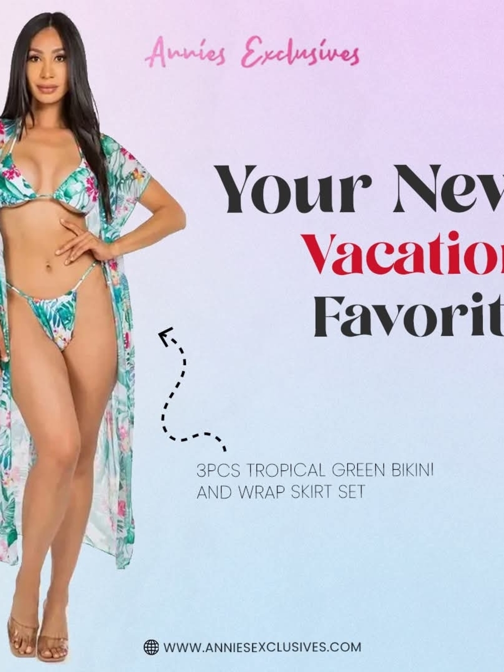 Annie's Exclusives Tropical Green 3-Piece Bikini & Wrap Set